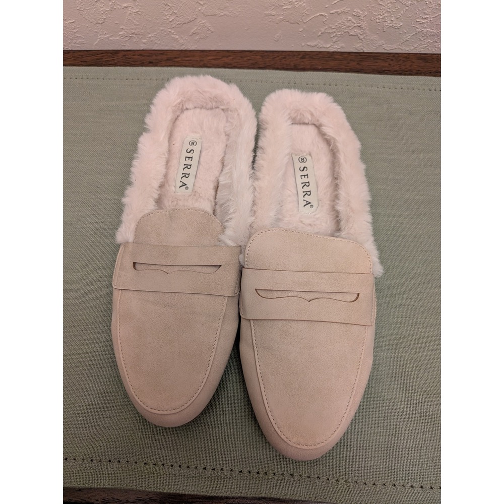 Serra Womens Faux Suede Penny Loafer Mules light pink Lined Slip On Size 8